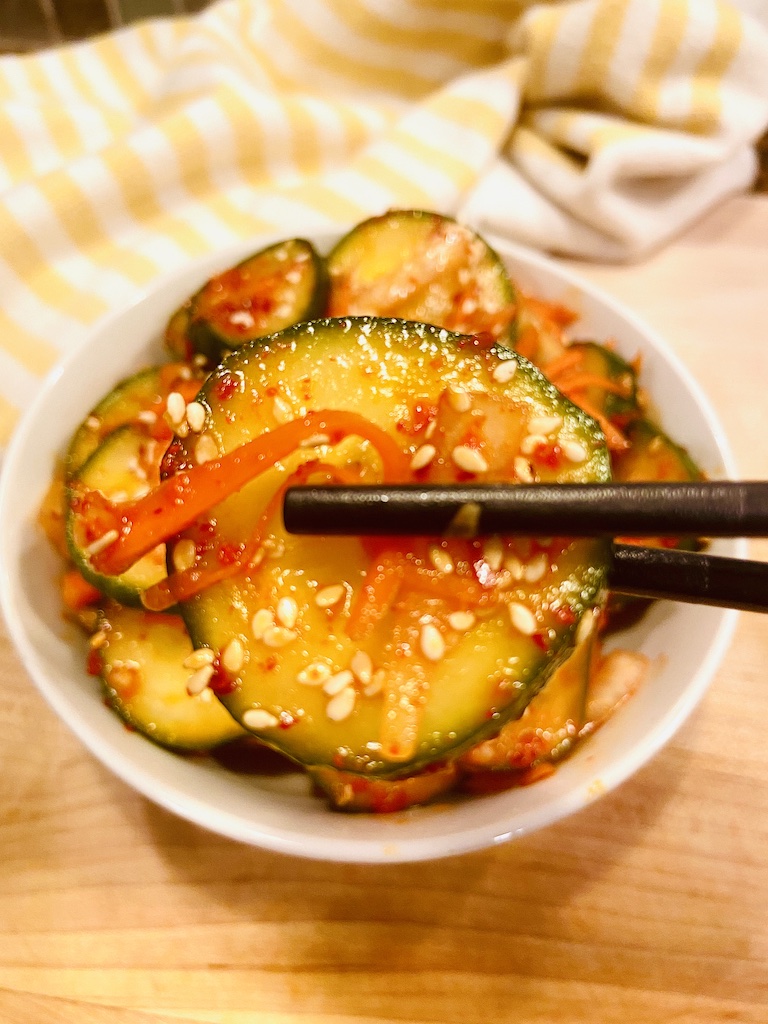 Korean cucumber kimchi slice