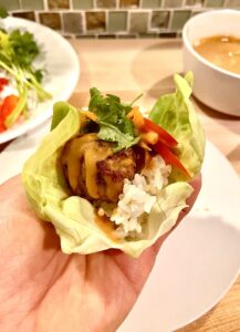 Chicken Teriyaki Lettuce Wraps (with homemade Thai peanut sauce)