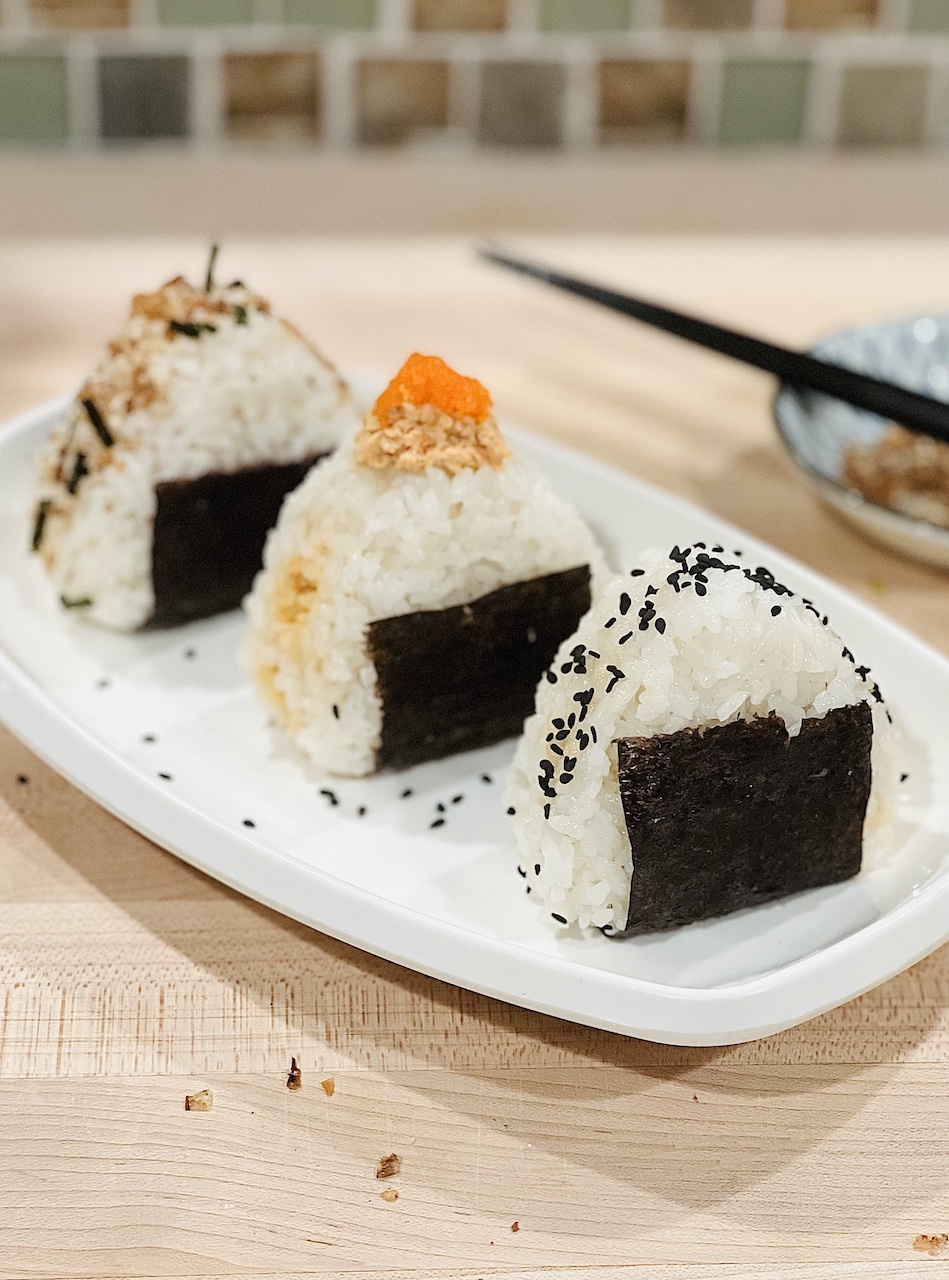 Three different kinds of Japanese onigiri