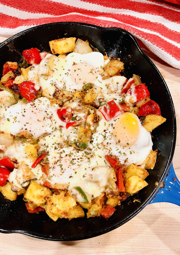 Egg and Potato Hash in Skillet