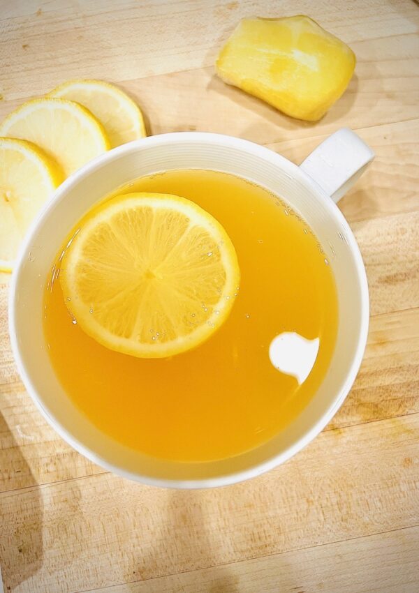 Warm cup of ginger lemon tea