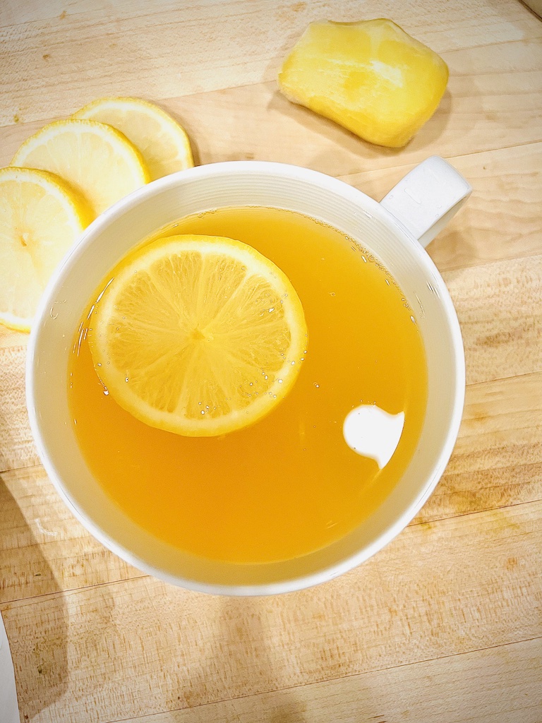 Warm cup of ginger lemon tea