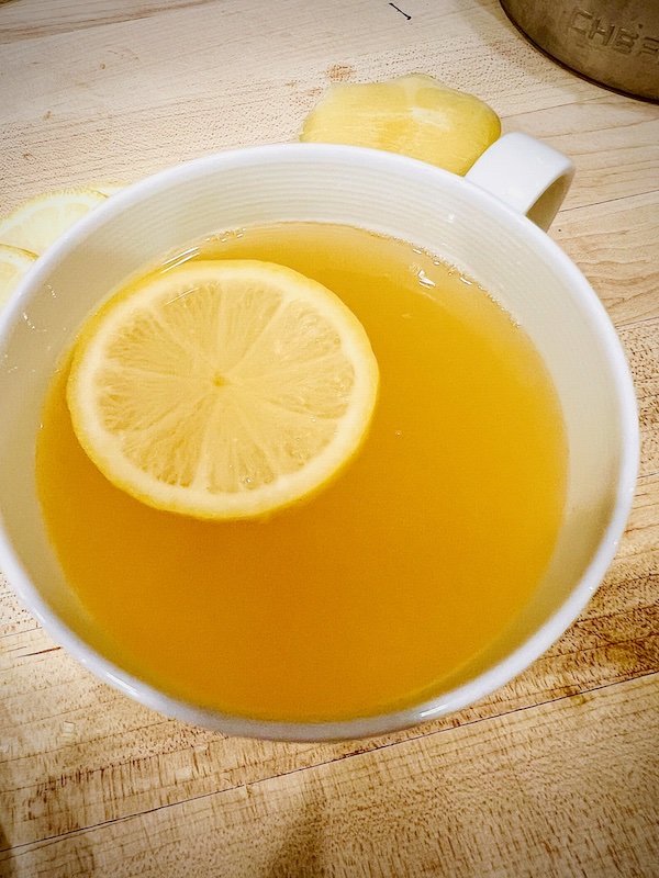 Warm ginger lemon tea for sipping