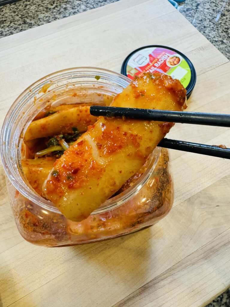 a single piece of chonggak kimchi