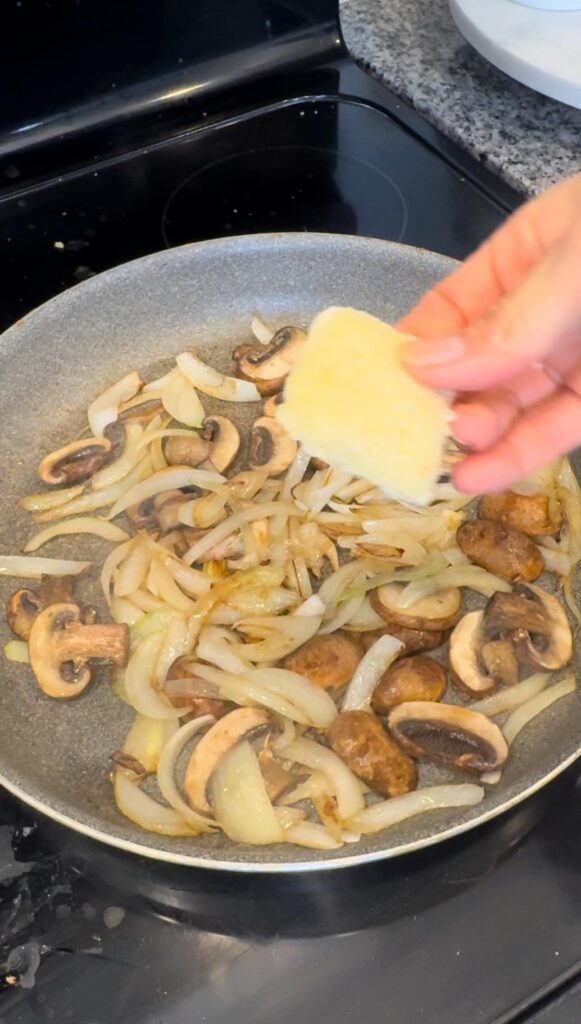 Using one of the garlic squares in a mushroom recipe