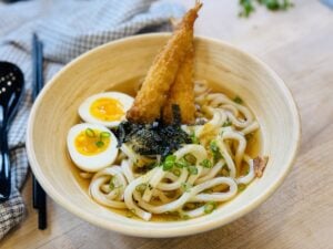 Udon Noodle Soup with Costco Shrimp Tempura