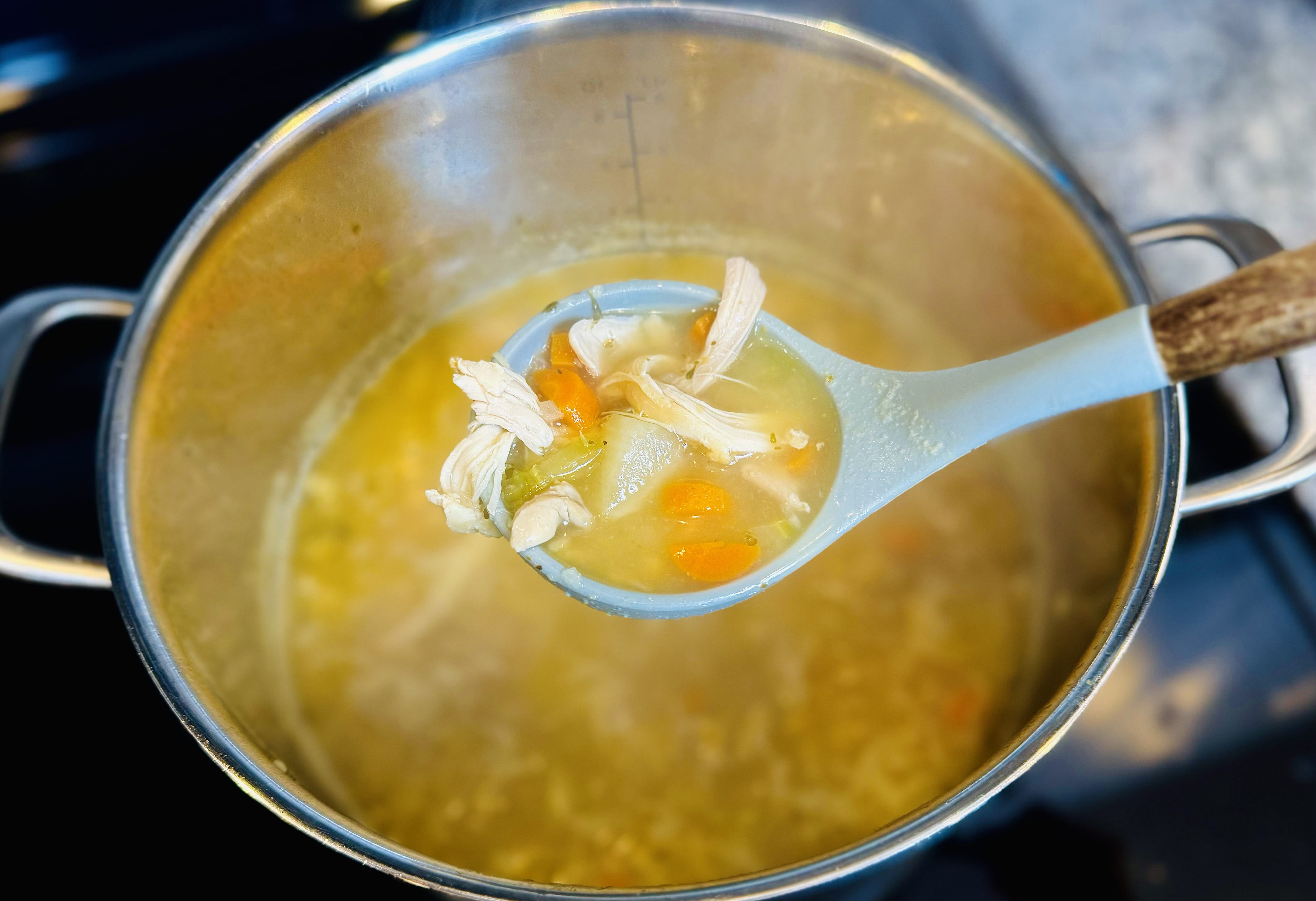 serve lemon chicken soup from pot