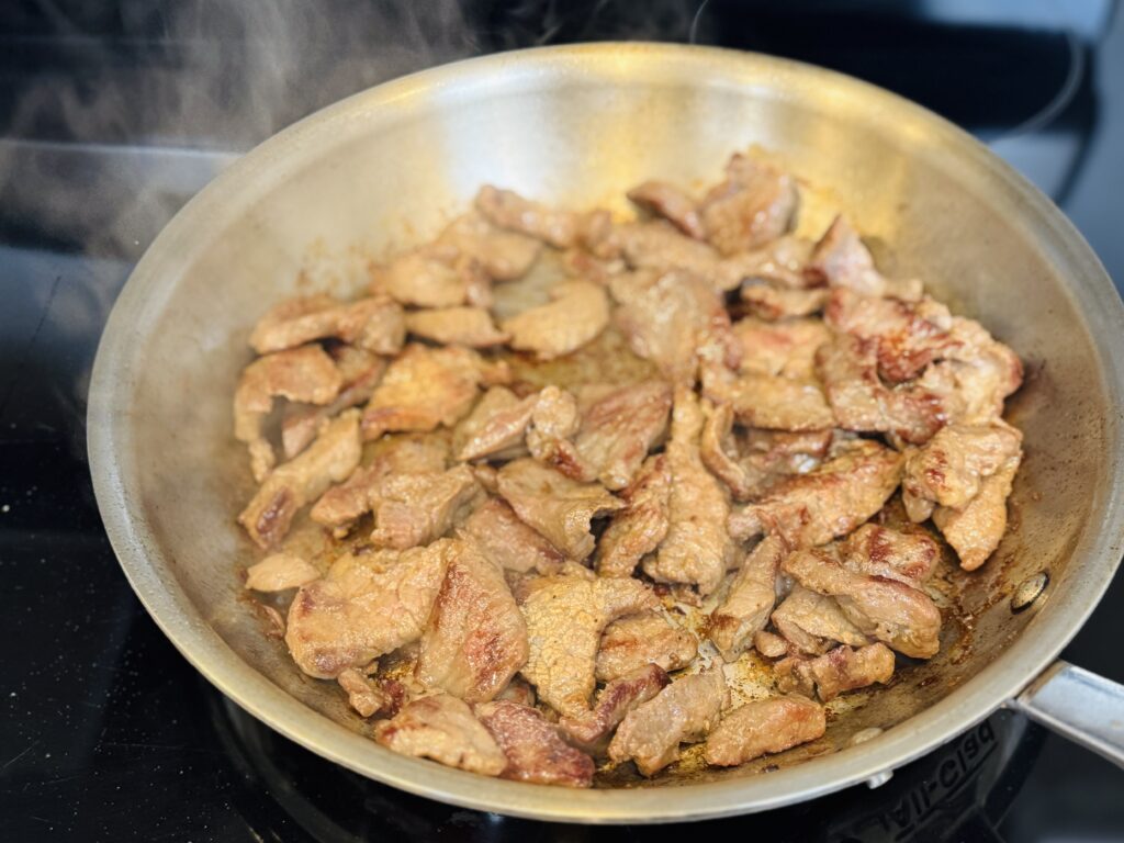 Sear the beef on hot pan