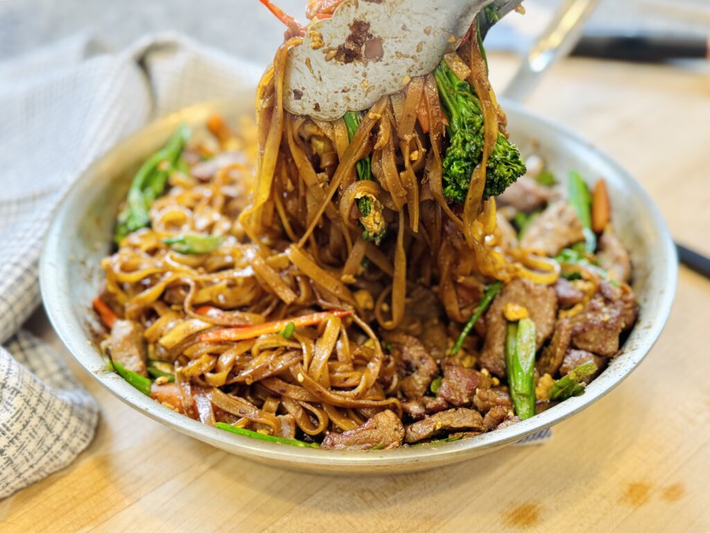 Thai Stir-Fried Noodles meal prep in metal pan