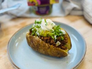 Mexican Loaded Baked Potatoes with Seasoned Ground Beef and Cheese