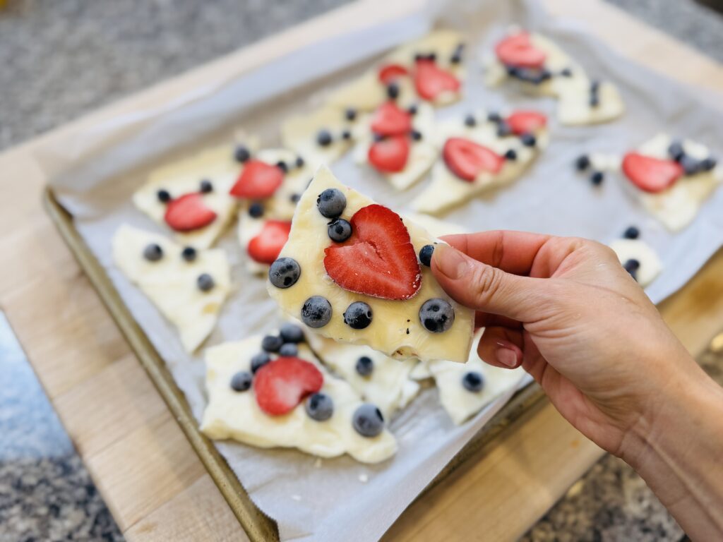 Berry Yogurt Bark break into pieces