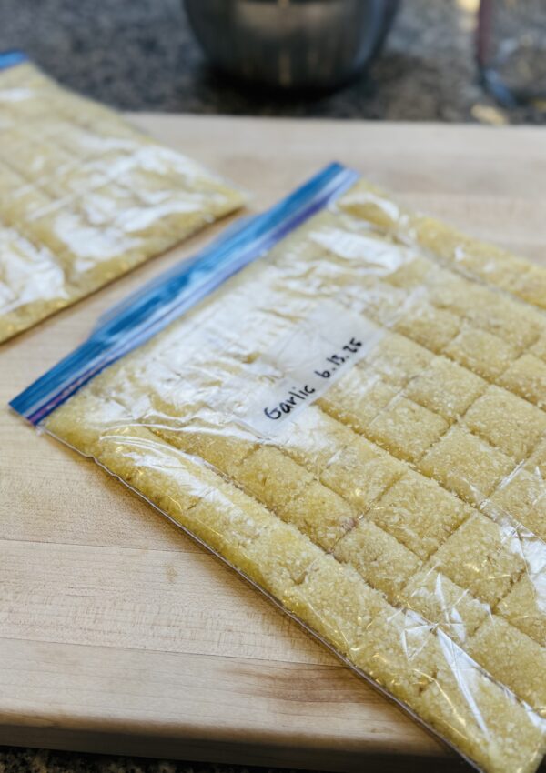 Freeze Garlic in a zip lock with label prep