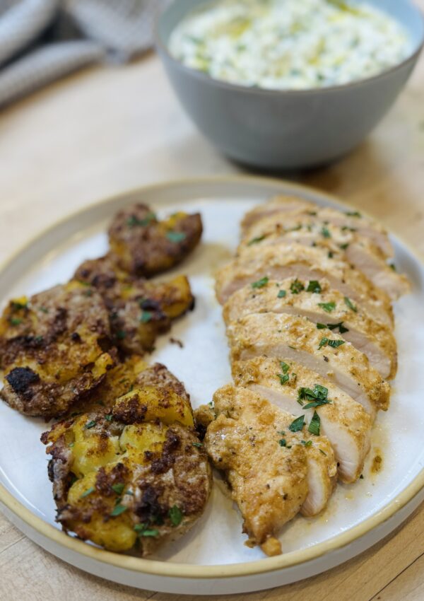 Sliced Yogurt Marinated Chicken in a plate