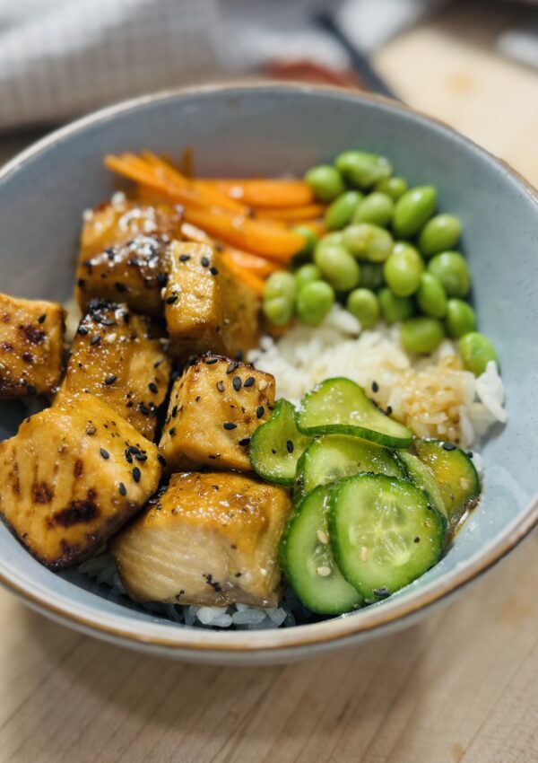 A bowl of Lemon Pepper Honey Salmon Bites