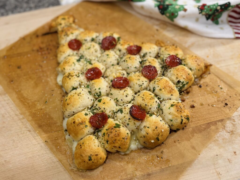 A shot of Christmas Tree Pull-Apart Bread