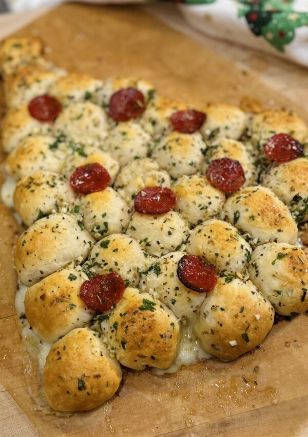 A shot of Christmas Tree Pull-Apart Bread