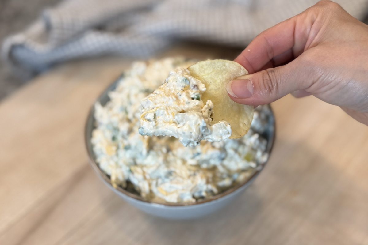 A shot of chip dipping on the Pickle dip.